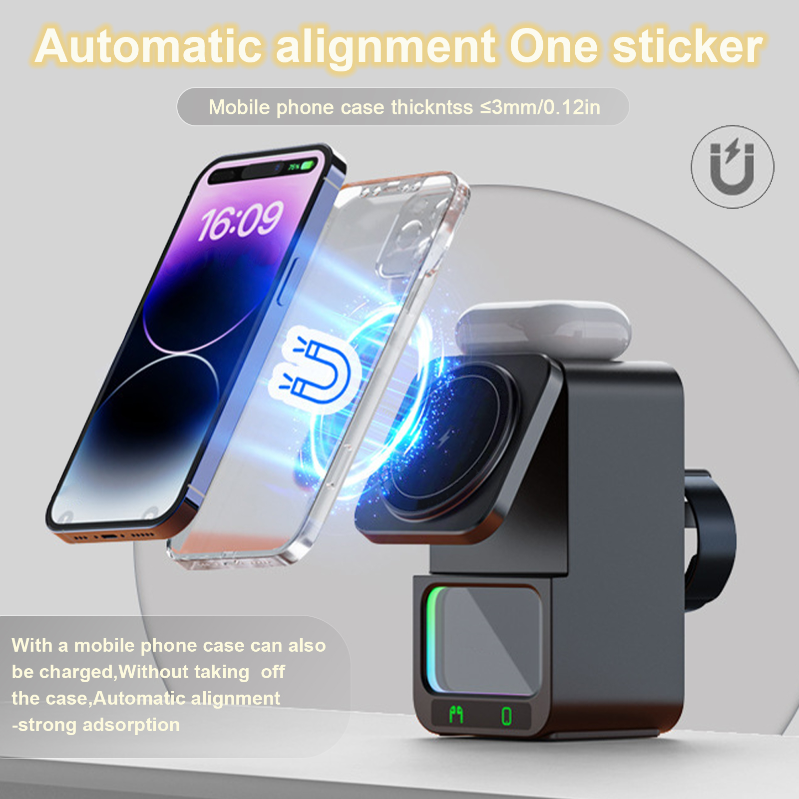 Wireless Charger Watch - 5 in 1 Bluetooth-Compatible Speaker Magnetic